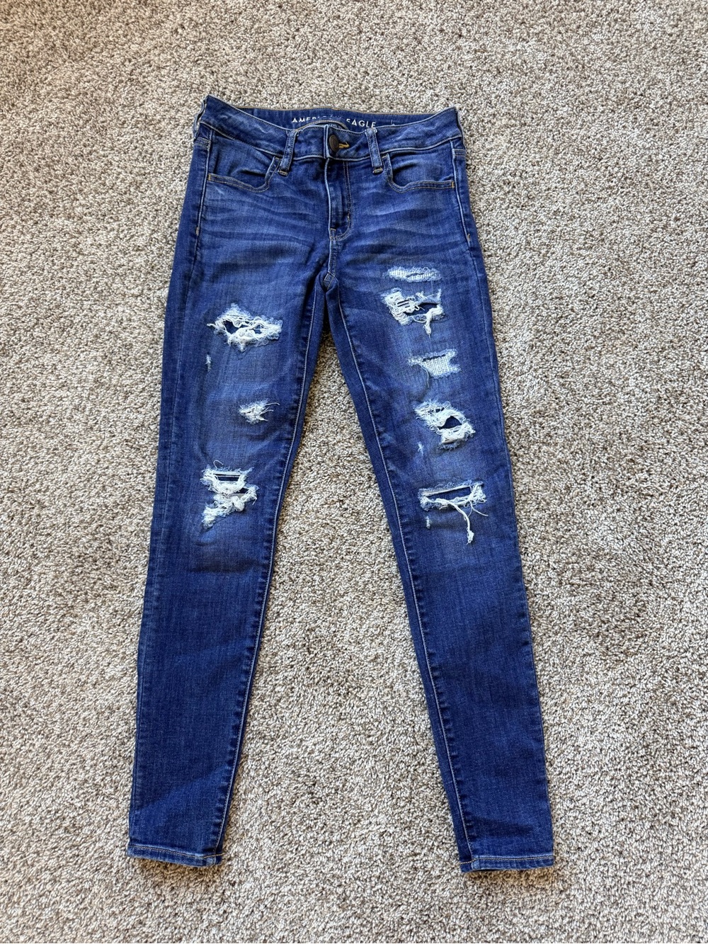 American Eagle Outfitters Dark Blue Distressed Skinny Jeans